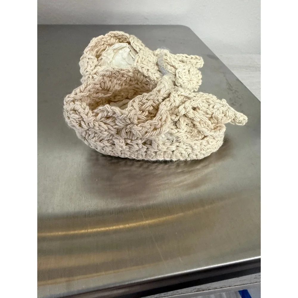 Handmade Crochet Baby Booties Cream Knit Newborn‎ Shoes